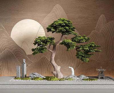 New Chinese landscape sketch Pine potted plant 3d model