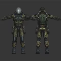 Two Standing Characters In Camouflage Suits With Backpacks And Creature Design Elements 3d model