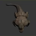 Brown Muscular Monster 3D Model Featuring Sharp Teeth And Crouching Stance