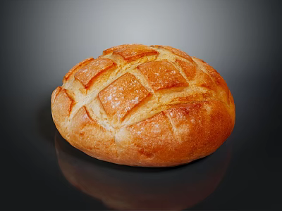 Fresh Baked Bread With Golden Lattice Pattern And Shiny Crust On Black Surface 3d model