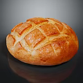 Fresh Baked Bread With Golden Lattice Pattern And Shiny Crust On Black Surface