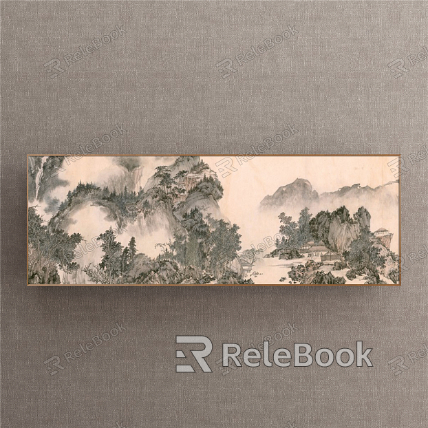 Chinese Landscape Painting Brown Living Room Landscape model