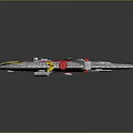 Futuristic Spaceship Model With Gray Red Color Streamlined Design And Yellow Accent Details