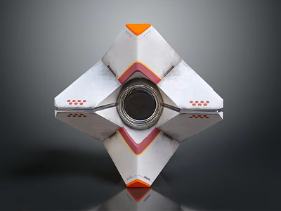3D Rendered Projection Surveillance Device Modern Geometric Design with Lens Metallic Casing and Orange Accents 3d model