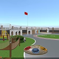 School Building Rooftop Featuring Football Fields Basketball Courts And Green Spaces