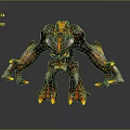 Game Movie Character Lava Monster With Multiple Arms Rocky Body Burning Lava And Glowing Details
