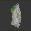 Curved Brick Structure With Moss Covered Surface And Gray Stone Tiles