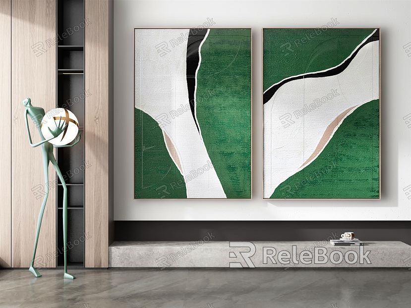 Modern abstract painting green abstract hanging painting model