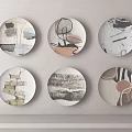Stylish Circular Wall Decor with Abstract Patterns in Neutral Tones on White Wall 3d model