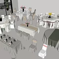 Elegant Dining Table Sets With Various Shapes Tablecloths Chair Covers And Flower Decorations