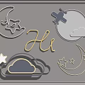 Cute Kids Room Wall Decor With Moon Stars Airplane Clouds And Hi Lettering