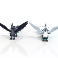 Mythical Black and White Birds with Large Wings Isolated on White Background