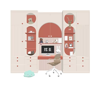 Modern Bookcase Children's Bookcase Book Ornaments Plush Toy Computer Swivel Chair 3d model
