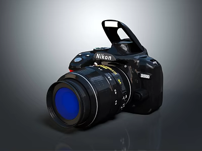 Professional Nikon DSLR Camera With Zoom Lens And Pop Up Flash 3d model
