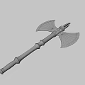 Medieval Battle Axe With Double Edged Metal Blade Wooden Handle And Decorative Metal Accents