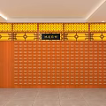 Chinese Style Wooden Display Shelves Interior With Yellow Decorations And Neatly Arranged Design