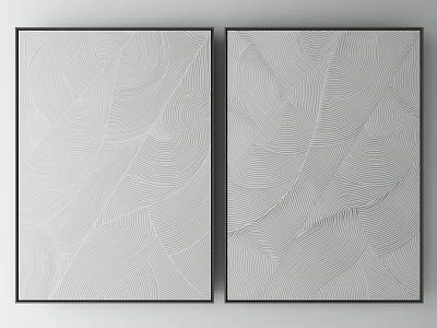 Two Framed Feather Pattern Wall Art With White Background And Black Frames 3d model