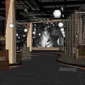 Modern Cafe Interior With White Globe Pendant Lights Wooden Bar Counter And Cozy Seating