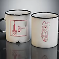 White Mugs With Black Rim Featuring 1980 Olympiad Design And Cartoon Bear Artwork