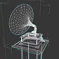 Detailed Handcrafted Gramophone Sculpture Carving with Green Horn on Wooden Stand