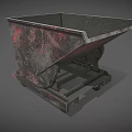 Rusted Industrial Dump Hopper Equipment with Wheels Black and Rust Red for Factory Transport