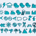 Various Blue Icons Collection Featuring Weather Nature and Recreation Symbols