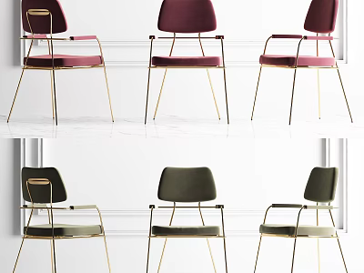Modern Stylish Dining Chairs With Burgundy Emerald Green Velvet Seats And Gold Metal Legs 3d model