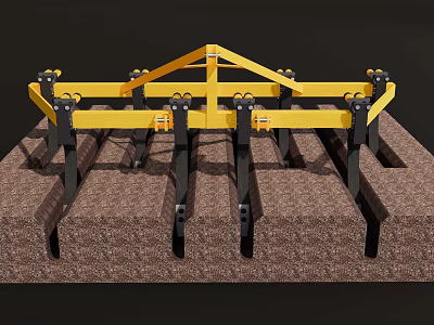 Yellow Industrial Tilling Machinery with Metal Frame and Black Tines for Soil Cultivation 3d model