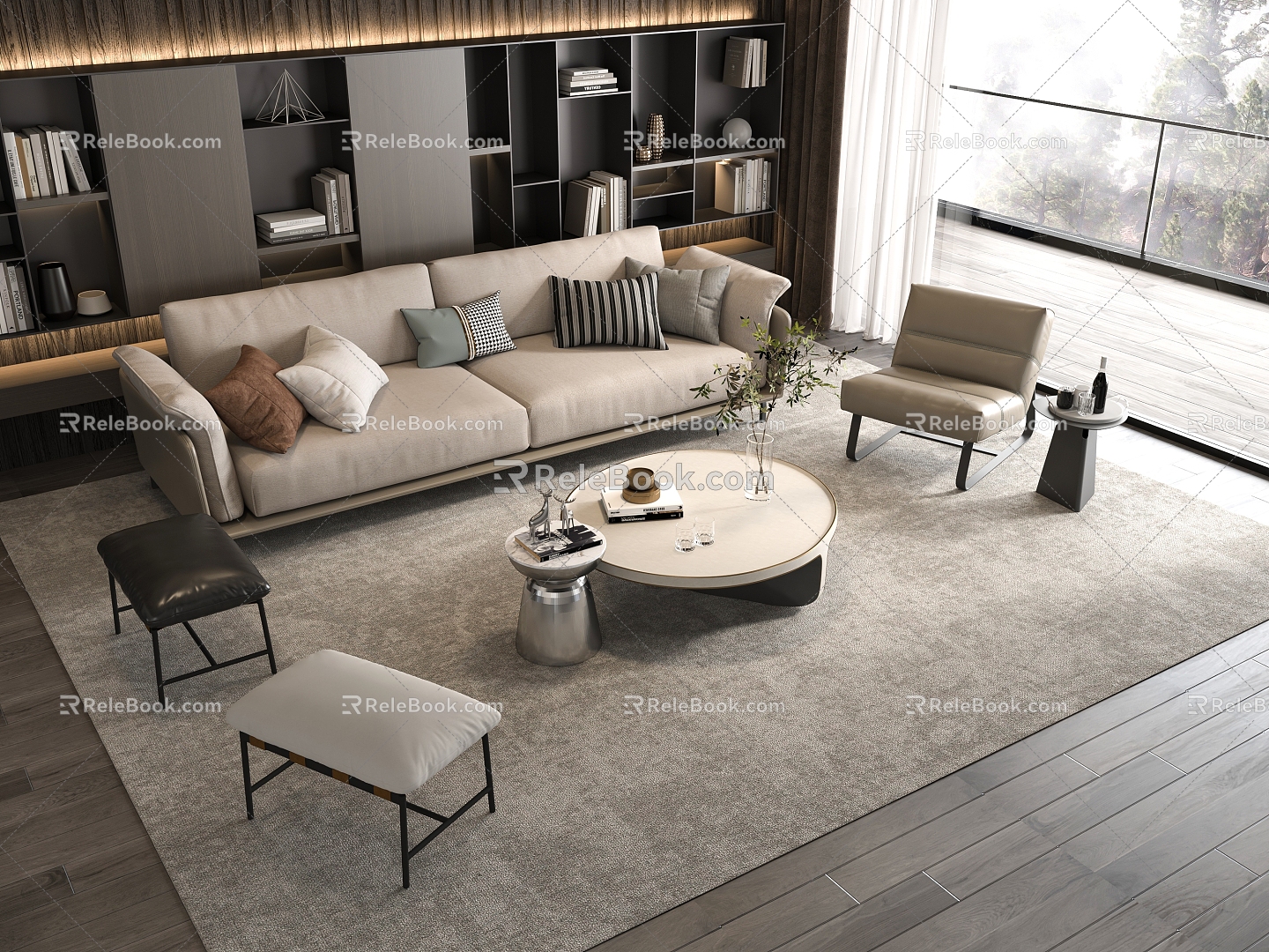 Sofa Coffee Table Combination Sofa Sofa Coffee Table Double Sofa Living Room 3d model