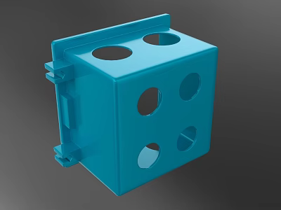 Blue Cube Structure With Multiple Circular Holes And Side Attachments 3d model