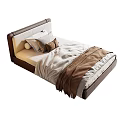 Modern Single Bed With Brown And White Upholstered Headboard And Cozy Bedding