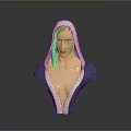 Woman Bust Sculpture With Red Hair And Blue Hooded Attire With Decorative Trim