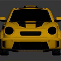 Yellow Sports Car With Black Stripes Rear Spoiler And Silver Wheels