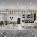 Bubble Tea Shop Interior With Open Layout Green White Walls Curved Bar And Marble Floor