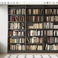 Large Modern Dark Wood Bookcase With Multiple Shelves Filled With Organized Books