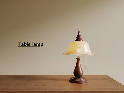 Classic Table Lamp With Brown Base And Cream Shade On Wooden Desk 3d model