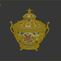 Ornate Ceramic Sculpture Featuring Colorful Floral Patterns And Golden Accents