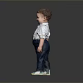 A Man in White Shirt Blue Bow Tie Dark Suspenders Blue Shoes On Gray Background