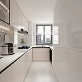 Modern Kitchen With White Cabinets Marble Countertops And Window View Appliances 3d model