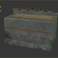 Gray Stone Rectangular Structure With Small Towers On Top And Wooden Plank Top Horizontal Strip