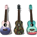 Colorful Hand Painted Ukuleles With Artistic Landscape Patterns And Musical Designs