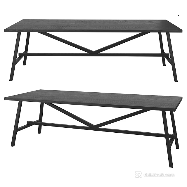 Modern Black Dining Tables With Crossed Legs And Smooth Wooden Tops For Contemporary Home Decor 3d model 