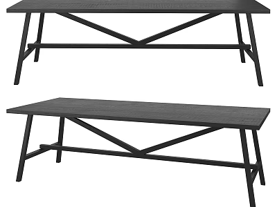 Modern Black Dining Tables With Crossed Legs And Smooth Wooden Tops For Contemporary Home Decor 3d model