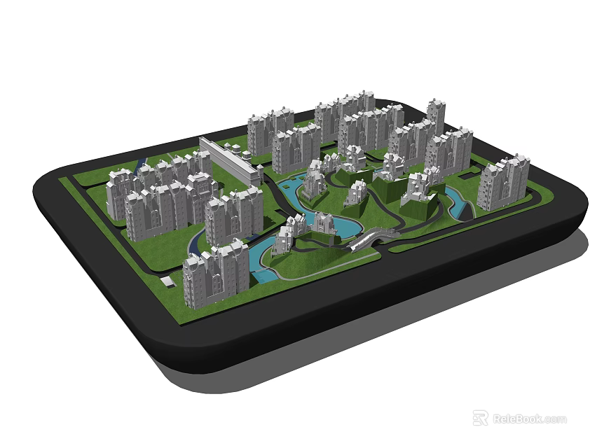 Commercial Architectural Model Equipment For Urban Planning With High Rise Buildings Green Areas And Rivers 3d model 