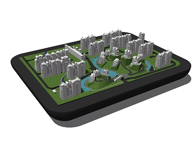 Commercial Architectural Model Equipment For Urban Planning With High Rise Buildings Green Areas And Rivers 3d model