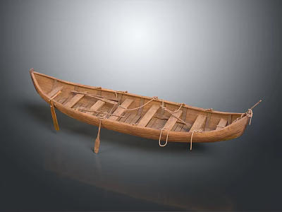 Traditional Wooden Canoe As Classic Water Transportation With Paddle And Frame 3d model