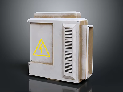 Industrial Computer Enclosure With Metal Housing Ventilation Grilles And Yellow Warning Symbol 3d model