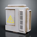 Industrial Computer Enclosure With Metal Housing Ventilation Grilles And Yellow Warning Symbol