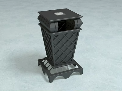 Public Trash Can With Black Lattice Design Covered Top And Stand Base 3d model