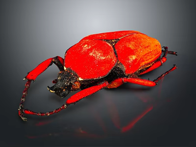 Vibrant Red Beetle With Black Head And Legs On Dark Background 3d model
